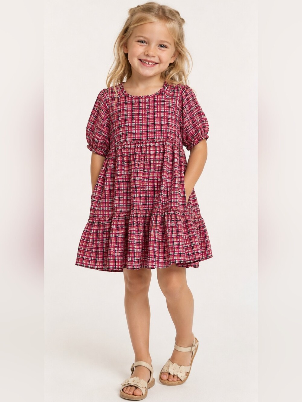 Lucky Jade Girls Lined Plaid Dress Size 5 Flowy Hem